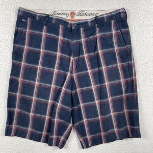 Tommy Bahama Shorts Mens 36 Blue Plaid Linen Cotton Preppy Golfer Travel Beach